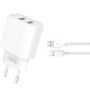 Incarcator Retea Cu Cablu microUSB XO Design CE02C, 10.5W, 2.1A, 2 x USB-A, Alb 
