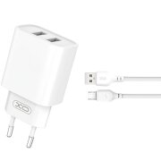 Incarcator Retea Cu Cablu microUSB XO Design CE02C, 10.5W, 2.1A, 2 x USB-A, Alb 