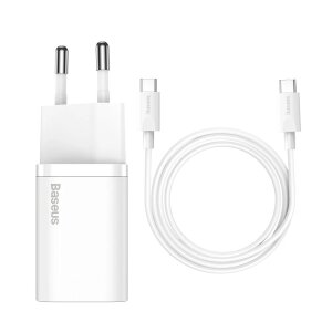 Incarcator Retea Cu Cablu USB-C Baseus Super Si, 25W, 3A, 1 x USB-C, Alb TZCCSUP-L02 
