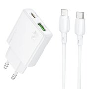 Incarcator Retea Cu Cablu USB-C Borofone BN24 Wish, 20W, 3A, 1 x USB-A - 1 x USB-C, Alb 