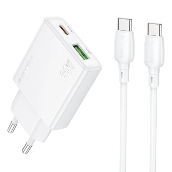 Incarcator Retea Cu Cablu USB-C Borofone BN24 Wish, 20W, 3A, 1 x USB-A - 1 x USB-C, Alb 