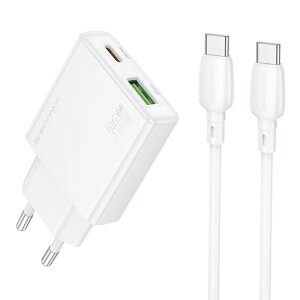 Incarcator Retea Cu Cablu USB-C Borofone BN25 Wish, 30W, 3A, 1 x USB-A - 1 x USB-C, Alb 