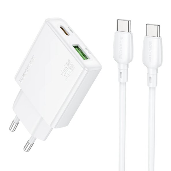 Incarcator Retea Cu Cablu USB-C Borofone BN25 Wish, 30W, 3A, 1 x USB-A - 1 x USB-C, Alb 