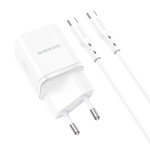 Incarcator Retea Cu Cablu USB-C Borofone BN7, 20W, 3A, 1 x USB-A - 1 x USB-C, Alb 