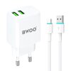 Incarcator Retea Cu Cablu USB-C BWOO CDA60C, 12W, 2.4A, 2 x USB-A, Alb 