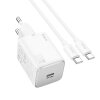 Incarcator Retea Cu Cablu USB-C HOCO N40, 20W, 3A, 1 x USB-C, Alb 