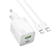 Incarcator Retea Cu Cablu USB-C HOCO N41, 20W, 3A, 1 x USB-A - 1 x USB-C, Alb 