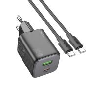 Incarcator Retea Cu Cablu USB-C HOCO N41, 20W, 3A, 1 x USB-A - 1 x USB-C, Negru 