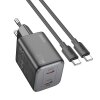 Incarcator Retea Cu Cablu USB-C HOCO N42, 45W, 3A, 2 x USB-C, Negru 