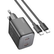 Incarcator Retea Cu Cablu USB-C HOCO N42, 45W, 3A, 2 x USB-C, Negru 