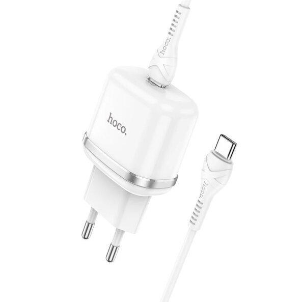 Incarcator Retea Cu Cablu USB-C HOCO Victorious N24, 20W, 3A, 1 x USB-C, Alb 