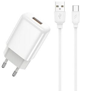Incarcator Retea Cu Cablu USB-C Prestico F7S, 12W, 2.4A, 1 x USB-A, Alb 