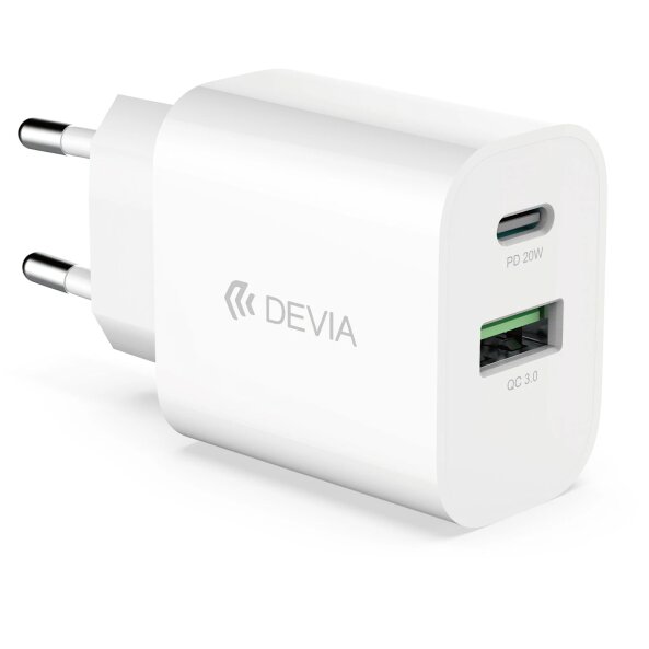 Incarcator Retea DEVIA RLC-389, 20W, 3A, 1 x USB-A - 1 x USB-C, Alb 