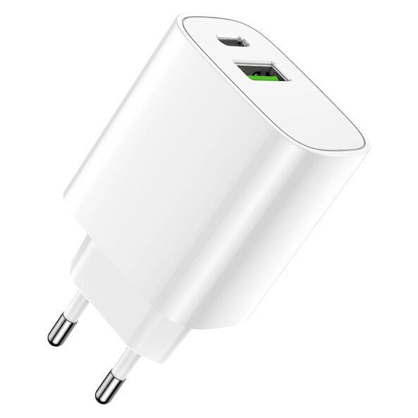 Incarcator Retea Forever LS-04, 20W, 3A, 1 x USB-A - 1 x USB-C, Alb 