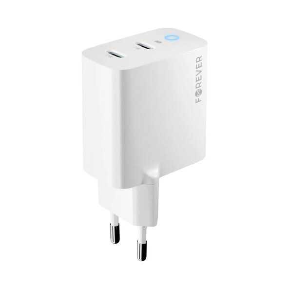 Incarcator Retea Forever TC-06-40CC, 40W, 3A, 2 x USB-C, Alb 