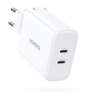 Incarcator Retea UGREEN CD243, 40W, 3A, 2 x USB-C, Alb 
