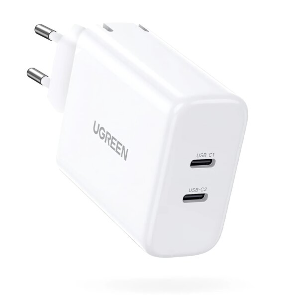 Incarcator Retea UGREEN CD243, 40W, 3A, 2 x USB-C, Alb 