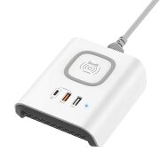 Incarcator Retea Wireless Budi, 18W, 3A, 1 x USB-C - 2 x USB-A, Alb
