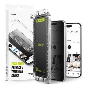 Folie de protectie Ecran Privacy Ringke Easy Slide pentru Apple iPhone 16 Pro Max, Sticla Securizata, Full Glue, Set 2 bucati 