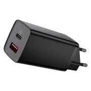 Incarcator Retea Baseus GaN2 Lite, 65W, 3A, 1 x USB-A - 1 x USB-C, Negru  CCGAN2L-B01 
