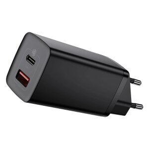 Incarcator Retea Baseus GaN2 Lite, 65W, 3A, 1 x USB-A - 1 x USB-C, Negru  CCGAN2L-B01 