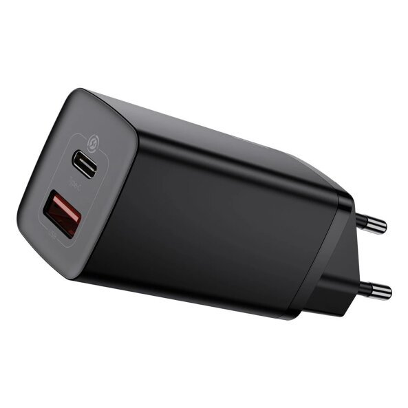 Incarcator Retea Baseus GaN2 Lite, 65W, 3A, 1 x USB-A - 1 x USB-C, Negru  CCGAN2L-B01 