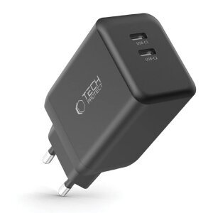 Incarcator Retea Tech-Protect NC45W, 45W, 3A, 2 x USB-C, Negru 