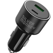Incarcator Auto Silver Monkey SMA014, 100W, 3A, 1 x USB-A - 1 x USB-C, Negru 
