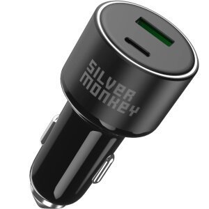 Incarcator Auto Silver Monkey SMA014, 100W, 3A, 1 x USB-A - 1 x USB-C, Negru 