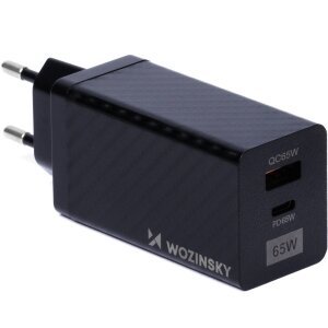 Incarcator Retea WZK WWCG01, 65W, 3A, 1 x USB-A - 1 x USB-C, Negru 