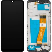 Display cu Touchscreen MP compatibil cu Samsung Galaxy A02s A025F, cu Rama, Negru 