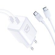 Incarcator Retea Cu Cablu USB-C 3MK HyperCharger, 45W, 3A, 2 x USB-C, Alb 