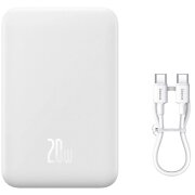 Baterie Externa Wireless Baseus Magnetic Mini, 20000mAh, 20W, PD + FQI, 1 x QI - 1 x USB-C, Alba PPCX150002 