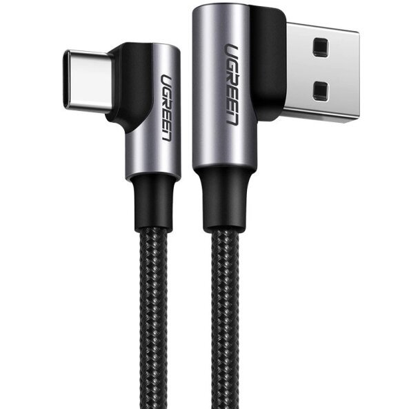 Cablu Date si Incarcare USB la USB Type-C UGREEN US176, Complete Angled 90, 2 m, 3A, Negru 