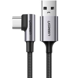 Cablu Date si Incarcare USB la USB Type-C UGREEN US284, Angled 90, 2 m, 3A, Negru 