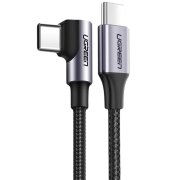 Cablu Date si Incarcare USB Type-C la USB Type-C UGREEN US255, Angled 90, 1 m, 60W, 3A, Gri 