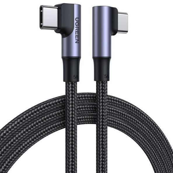 Cablu Date si Incarcare USB Type-C la USB Type-C UGREEN US334, Angled 90, 1 m, 5A, 100W, Negru