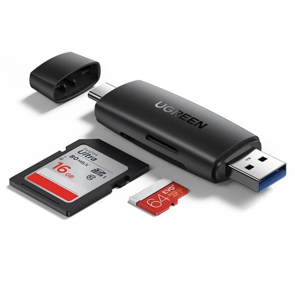 Cititor Card USB / USB-C UGREEN CM304, SD - microSD, Negru 