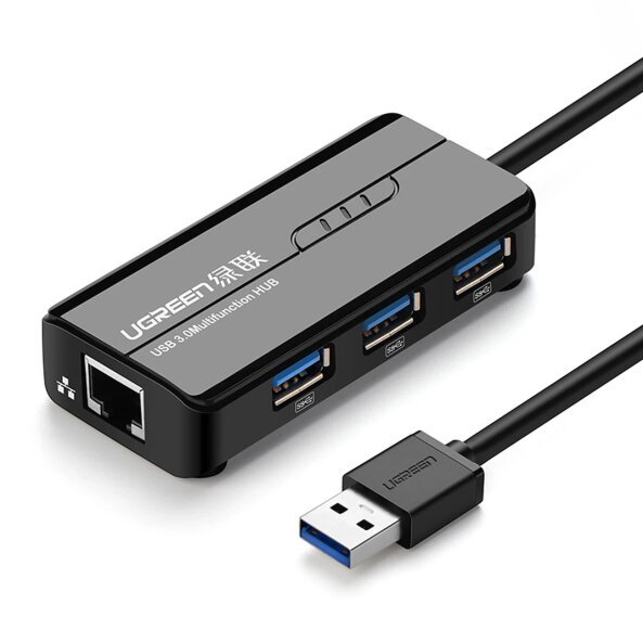 Hub USB UGREEN 20265, 3 x USB-A 3.0 - 1 x RJ45, Negru 