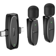 Lavaliera Bluetooth HOCO L15, USB-C / Lightning, Set 2 bucati, Neagra 
