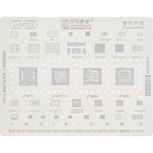 Sita BGA Amaoe, Universala (720 / 810 / 800 / 820 / 900 / 1080, MT6853V / 6833V / 6873V / 6875V / 6877V, 0.12mm) 