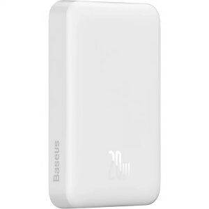 Baterie Externa Wireless Baseus Magnetic Mini, 10000mAh, 20W, PD + FQI, 1 x QI - 1 x USB-C, Alba PPCX07002 