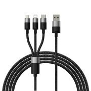 Cablu Incarcare USB-A - Lightning / microUSB / USB-C Baseus StarSpeed, 18W, 1.2m, Negru CAXS000001 