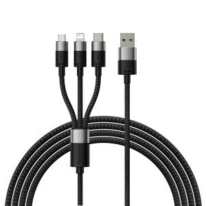 Cablu Incarcare USB-A - Lightning / microUSB / USB-C Baseus StarSpeed, 18W, 1.2m, Negru CAXS000001 