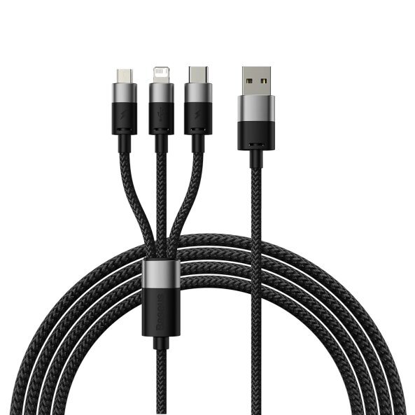 Cablu Incarcare USB-A - Lightning / microUSB / USB-C Baseus StarSpeed, 18W, 1.2m, Negru CAXS000001 