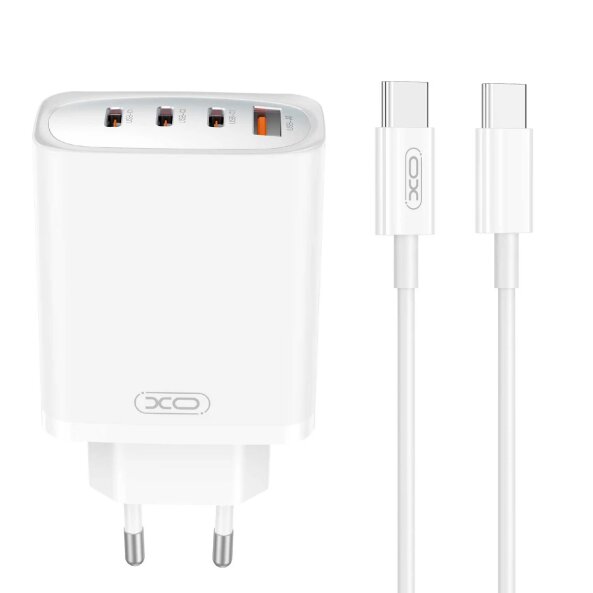Incarcator Retea Cu Cablu USB-C XO Design CE23, 65W, 3.25A, 1 x USB-A - 3 x USB-C, Alb 