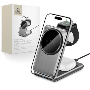 Incarcator Retea Wireless Tech-Protect QI15W-A42 3in1, 15W, 1.67A, Gri 