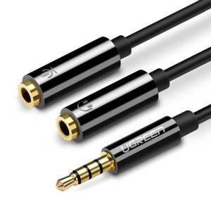 Adaptor Audio 3.5mm - 2 x 3.5mm UGREEN AV141, 0.2m, Negru 