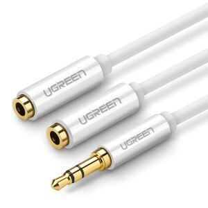 Adaptor Audio Splitter 3.5mm - 2 x 3.5mm UGREEN AV123 2in1, 0.25m, Alb