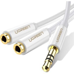 Adaptor Audio Splitter 3.5mm - 2 x 3.5mm UGREEN AV123 2in1, 0.2m, Alb 